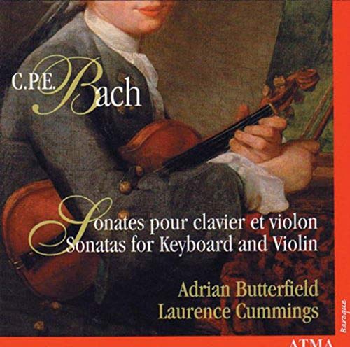 CD cover: portrait of a man holding a violin, text “C.P.E. Bach”.