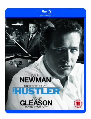 Blu-ray cover for "The Hustler" featuring Paul Newman and Jackie Gleason.