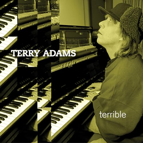 CD cover featuring Terry Adams beside a repeating piano keyboard image.