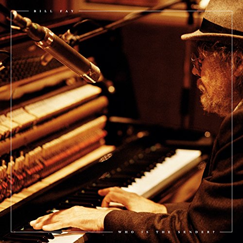 Profile of a bearded man in a hat playing a grand piano.