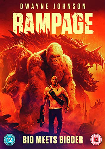 Rampage" DVD cover featuring Dwayne Johnson and giant mutated animals.