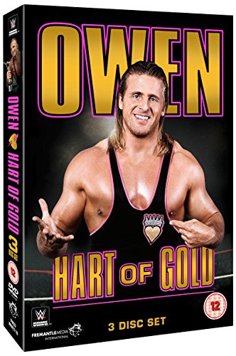 DVD cover featuring wrestler Owen Hart in a pink singlet.