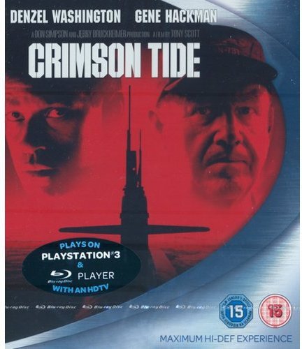 Crimson Tide Blu-ray cover featuring Denzel Washington and Gene Hackman.
