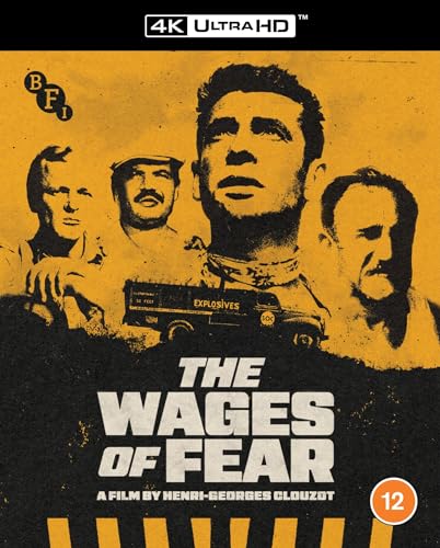 The Wages of Fear 4K Ultra HD cover featuring four men and an explosives truck.