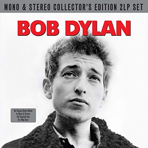 Bob Dylan portrait on a vinyl record cover, black and white photo.