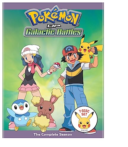 Pokemon Diamond & Pearl Galactic Battles DVD cover featuring Ash, Dawn, and Pikachu.