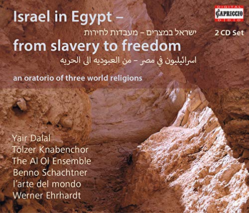 CD cover for "Israel in Egypt" featuring a desert canyon landscape.