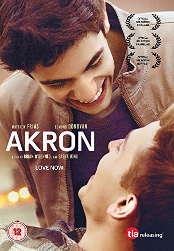 DVD cover for "Akron" featuring two young men smiling at each other.