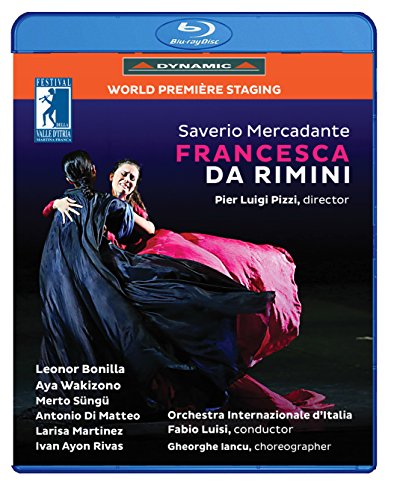 Blu-ray cover for opera "Francesca da Rimini" featuring dancers in flowing fabric.
