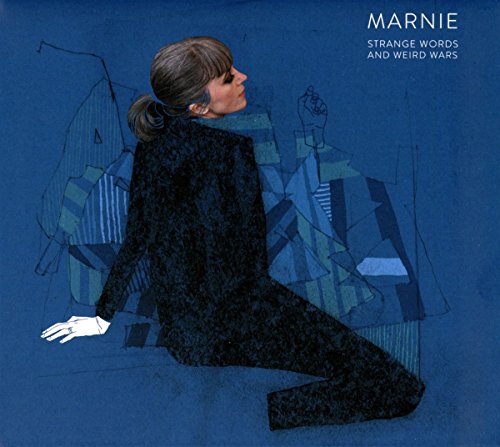 Illustration of a woman in dark clothing against a blue, geometric background.