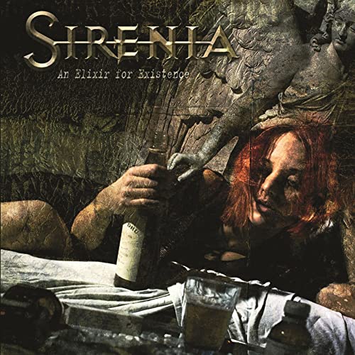 CD cover for Sirenia’s “An Elixir for Existence” with figures and bottles.