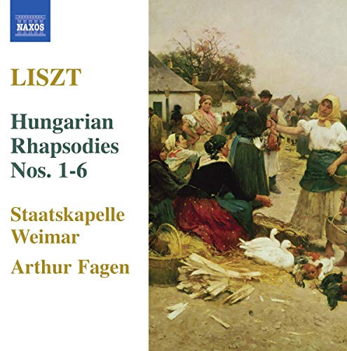 CD cover for Liszt’s Hungarian Rhapsodies with a painting of a market scene.
