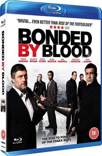 Bonded By Blood" Blu-ray cover featuring four men in suits, a gun, and cast names.