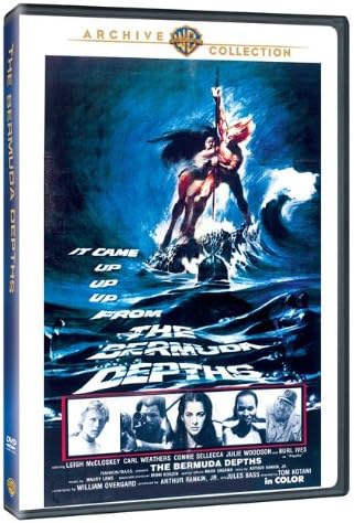 Blu-ray cover art for The Bermuda Depths featuring a sea monster and film cast.