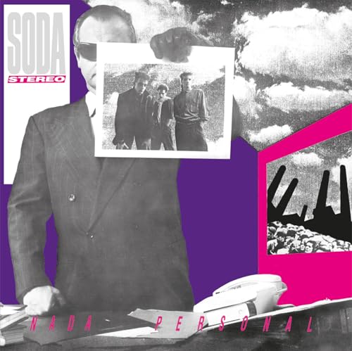 Album cover for Soda Stereo’s “Nada Personal” featuring a man and photos.