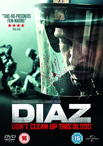 DVD cover for "Diaz Don't Clean Up This Blood" featuring a riot policeman.