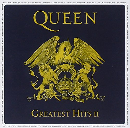 Queen’s “Greatest Hits II” CD cover with gold crest and lion imagery.
