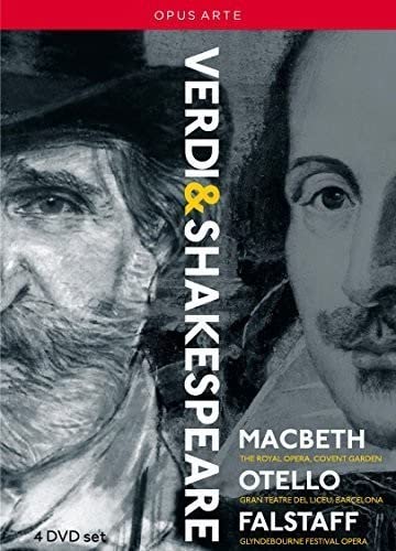 DVD cover for Verdi’s Shakespeare operas: Macbeth, Otello, and Falstaff.