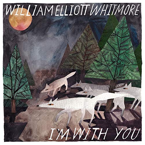 CD cover: watercolor painting of wolves and pine trees under a moon.