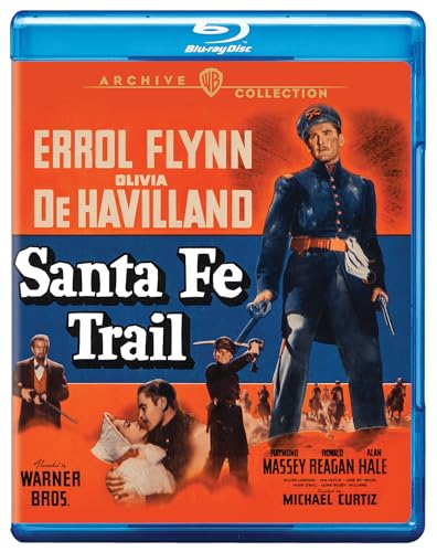 Santa Fe Trail" Blu-ray cover featuring Errol Flynn and Olivia de Havilland.
