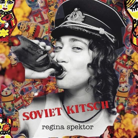 Regina Spektor album cover, black and white portrait with colorful background.