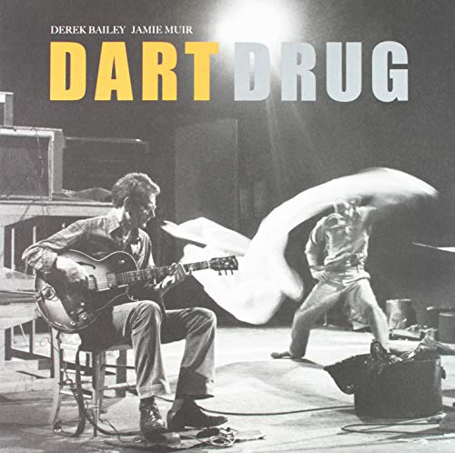 Black and white album cover featuring two musicians on a stage.