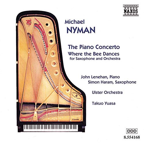 CD cover featuring an open piano with text details for Michael Nyman’s concerto.