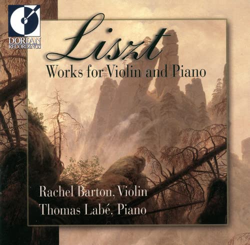 CD cover for Liszt's works featuring mountains and musicians’ names.