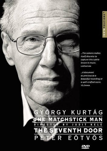 Black and white portrait of composer György Kurtág with DVD title text.
