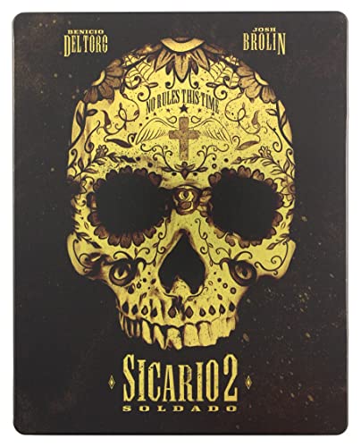 Gold skull with floral designs on a black Blu-ray case.