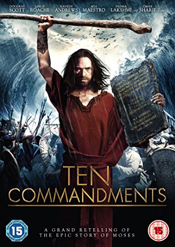 DVD cover for "Ten Commandments: The Age Of Exodus" featuring Moses with stone tablets.