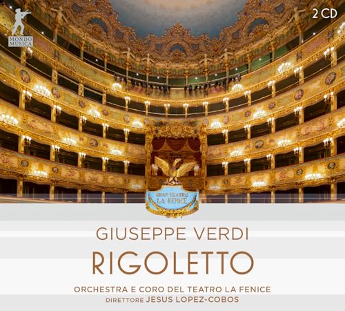 CD cover for Verdi’s Rigoletto, featuring a grand opera house interior.