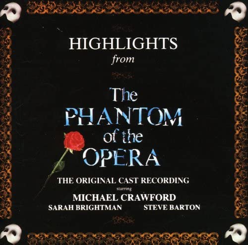 CD cover for “The Phantom of the Opera” highlights, with a red rose.