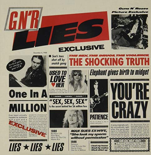 Guns N' Roses album cover: guns, roses, and band members’ faces.