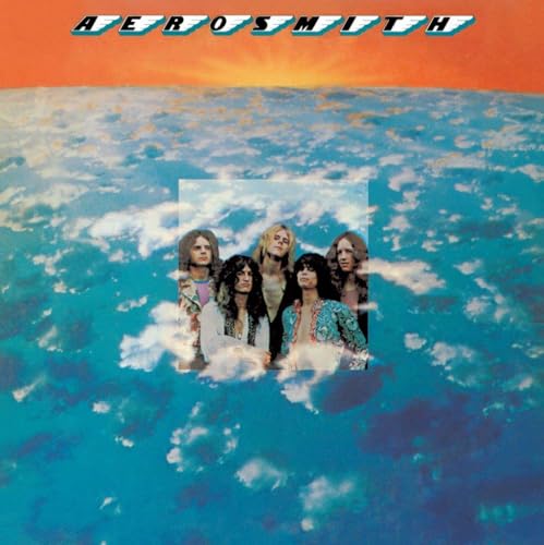Aerosmith album cover featuring the band against a cloudy sky.