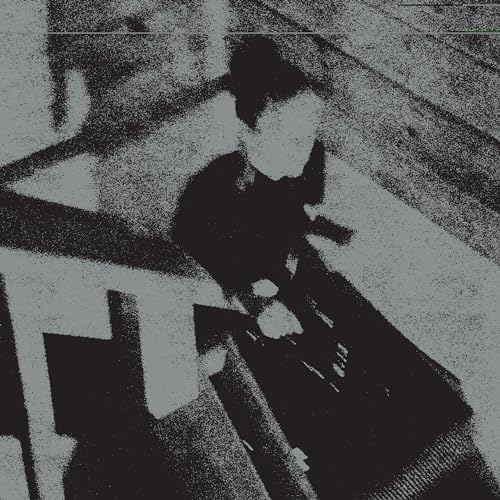 Black and white abstract image of a figure with distorted features.