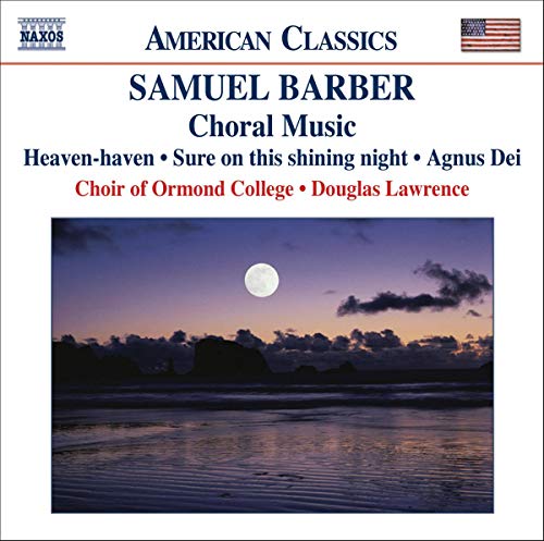 CD cover for Samuel Barber choral music with a moonlit seascape.