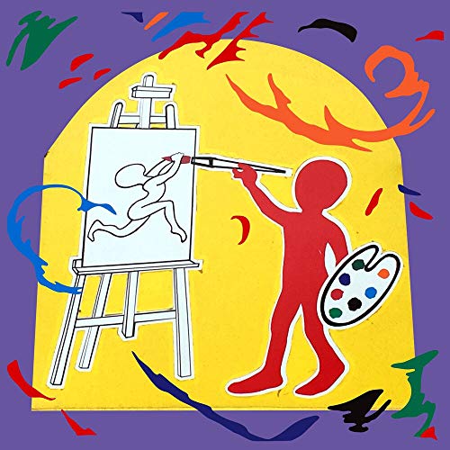 Red figures painting and observing a line drawing on an easel.