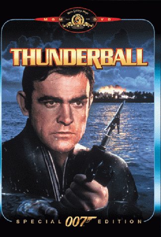 DVD cover for "Thunderball" featuring Sean Connery as James Bond underwater.