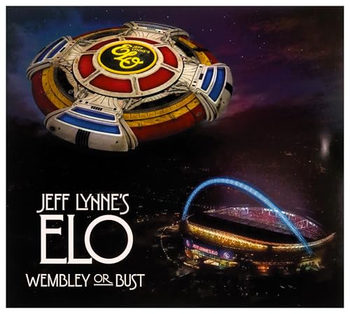 ELO “Wembley or Bust” CD cover featuring a spaceship and stadium.