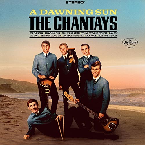Album cover for The Chantays’ “A Dawning Sun” featuring four men with instruments.