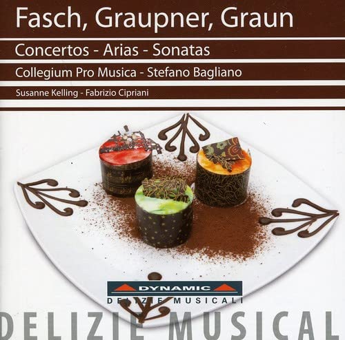 CD cover with desserts and composers’ names: Fasch, Graupner, Graun.