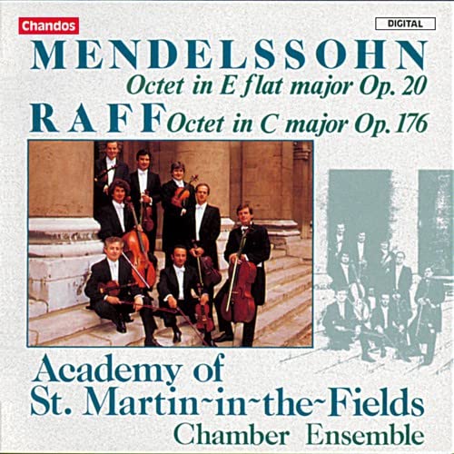 CD cover featuring musicians with string instruments, Mendelssohn and Raff octets.