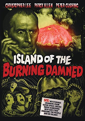 DVD cover for "Island Of The Burning Damned" featuring Christopher Lee.