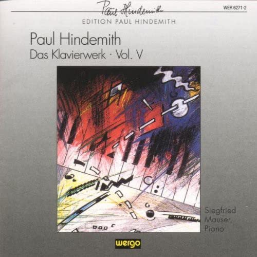 CD cover for Paul Hindemith's "Das Klavierwerk, Vol. V" with abstract art.