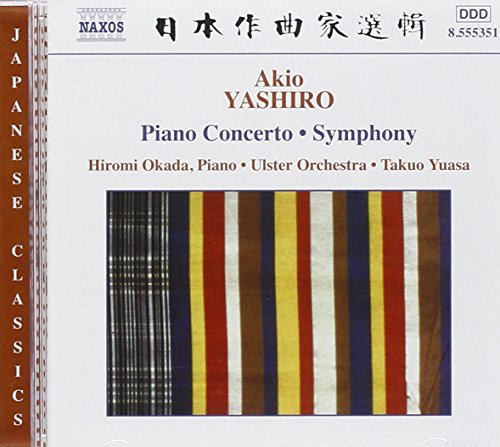 CD cover for Yashiro’s Piano Concerto and Symphony, with striped artwork.