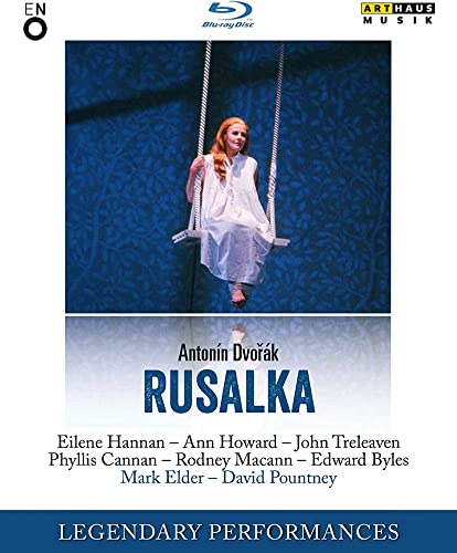 Blu-ray cover for Dvořák’s opera *Rusalka*, featuring a soprano on a swing.