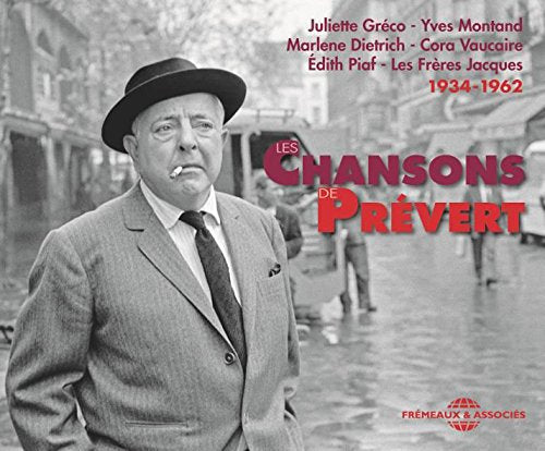 CD cover featuring a black and white portrait of Jacques Prévert.