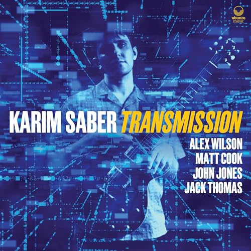CD cover for Karim Saberās āTransmissionā featuring a musician and digital art.