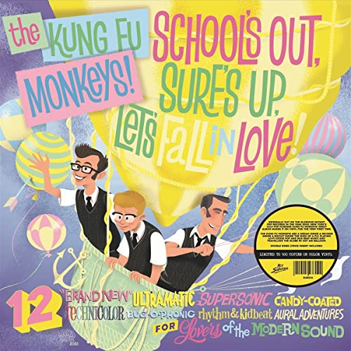 Record album cover featuring cartoon monkeys and schoolboys in a colorful design.